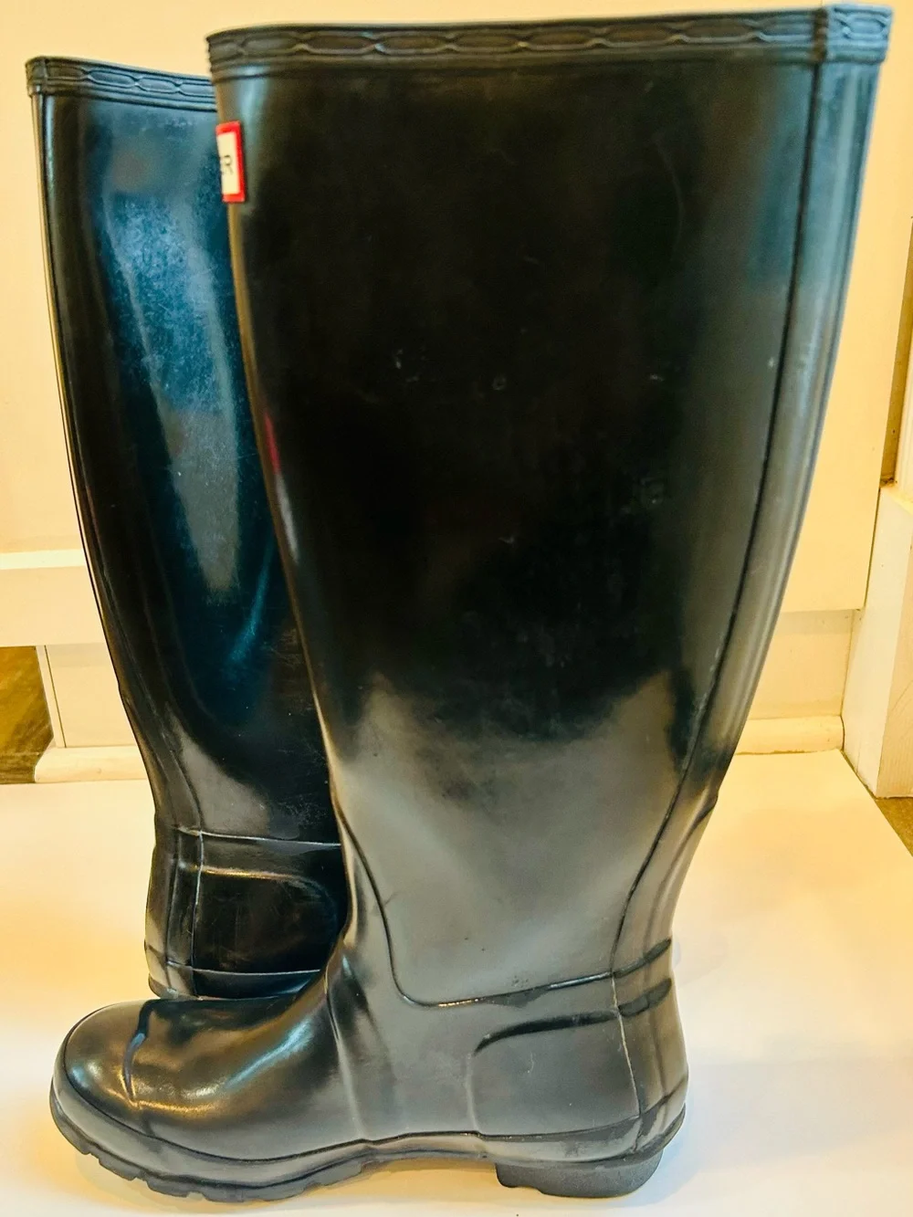 Hunter Glossy Black Rubber Knee High Rain Boots Buckle Round Toe UK 4 US 6
